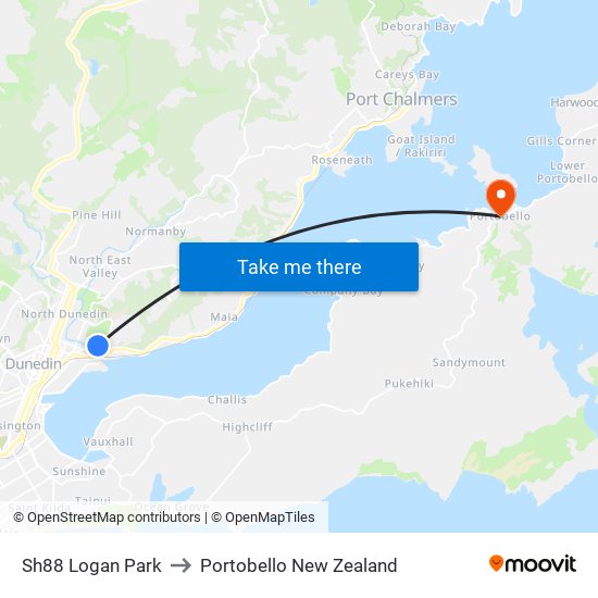 Sh88 Logan Park to Portobello New Zealand map