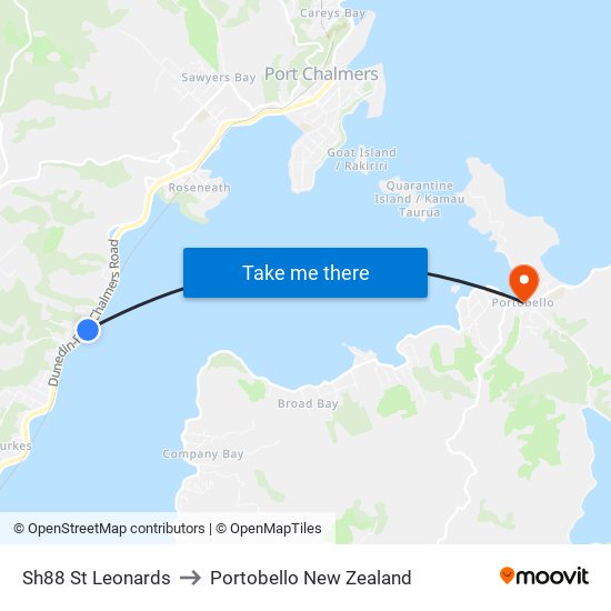 Sh88 St Leonards to Portobello New Zealand map