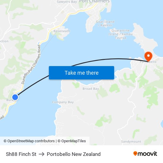 Sh88 Finch St to Portobello New Zealand map
