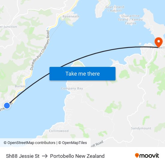Sh88 Jessie St to Portobello New Zealand map