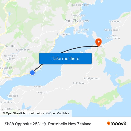 Sh88 Opposite 253 to Portobello New Zealand map