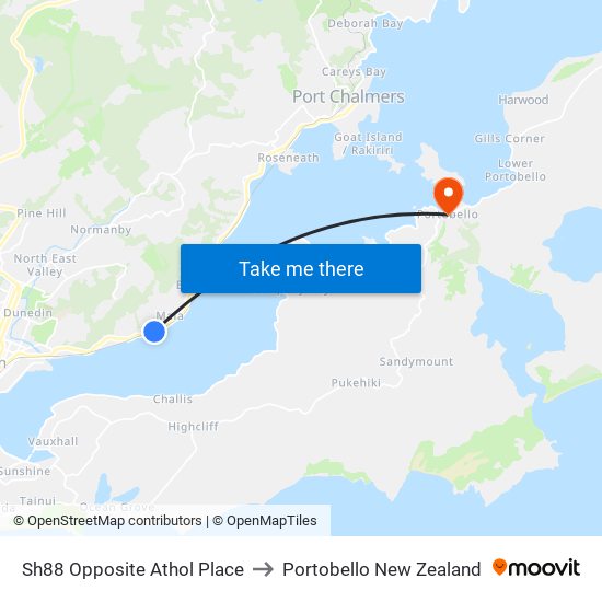 Sh88 Opposite Athol Place to Portobello New Zealand map