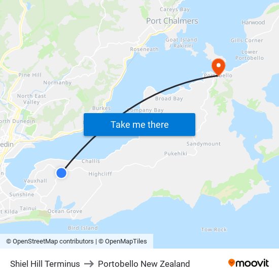 Shiel Hill Terminus to Portobello New Zealand map