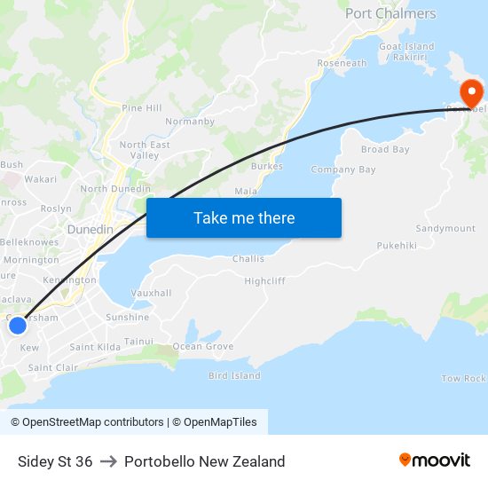 Sidey St 36 to Portobello New Zealand map