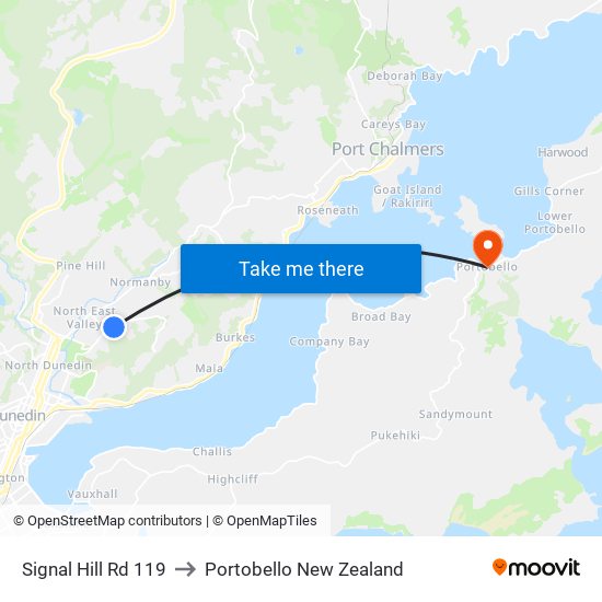 Signal Hill Rd 119 to Portobello New Zealand map