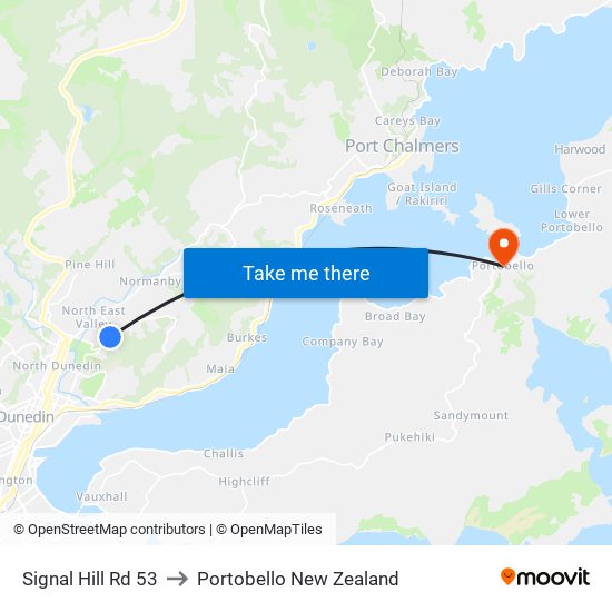 Signal Hill Rd 53 to Portobello New Zealand map