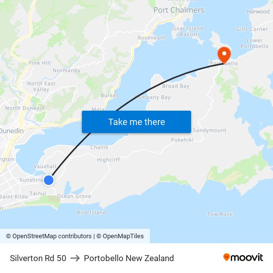 Silverton Rd 50 to Portobello New Zealand map
