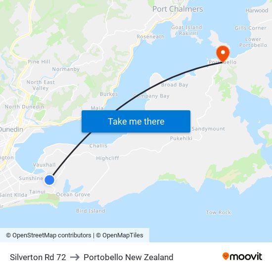 Silverton Rd 72 to Portobello New Zealand map