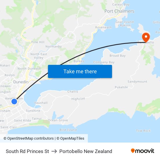 South Rd Princes St to Portobello New Zealand map