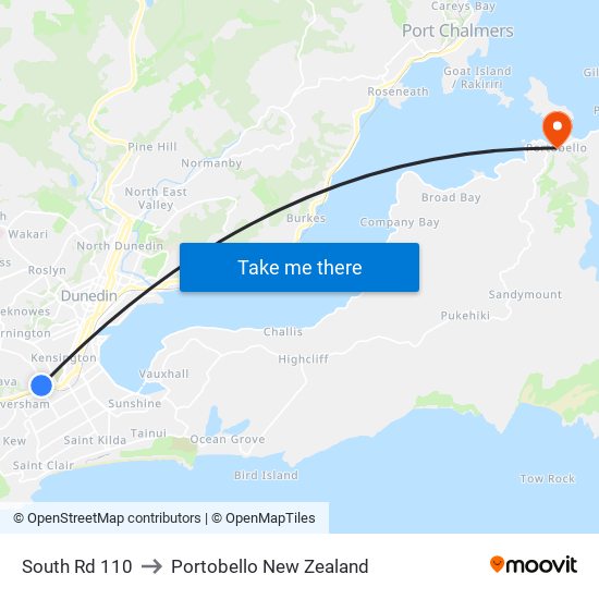 South Rd 110 to Portobello New Zealand map