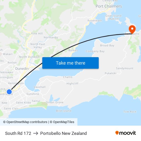 South Rd 172 to Portobello New Zealand map