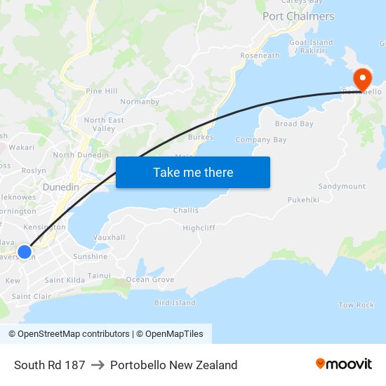 South Rd 187 to Portobello New Zealand map