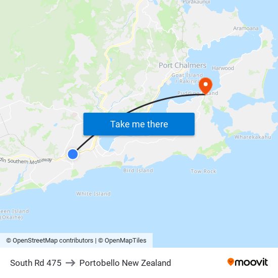 South Rd 475 to Portobello New Zealand map
