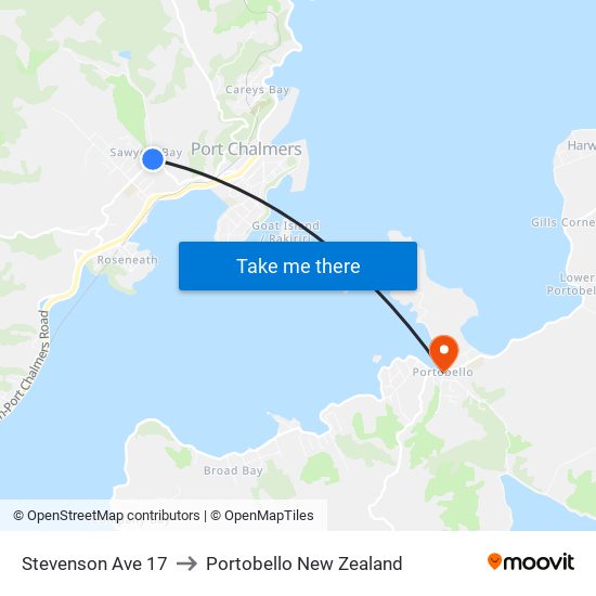 Stevenson Ave 17 to Portobello New Zealand map