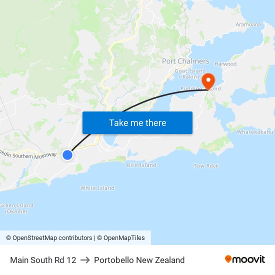 Main South Rd 12 to Portobello New Zealand map