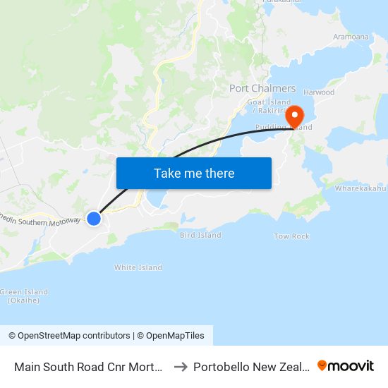 Main South Road Cnr Morton St to Portobello New Zealand map