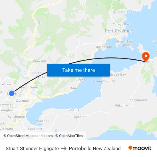 Stuart St under Highgate to Portobello New Zealand map