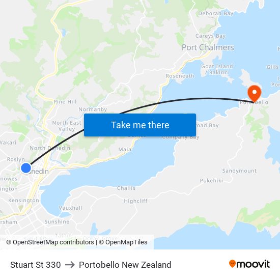 Stuart St 330 to Portobello New Zealand map