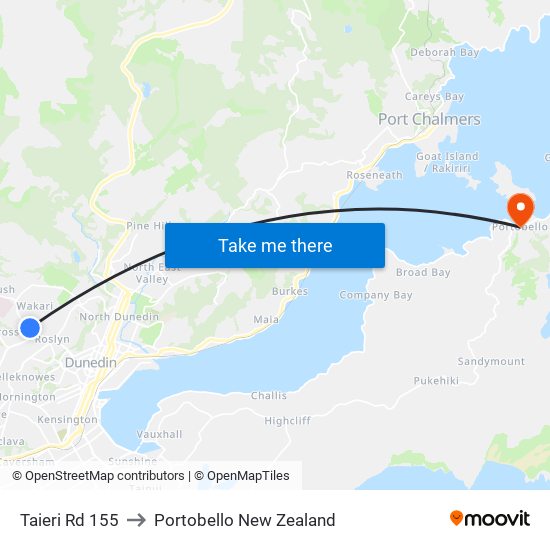 Taieri Rd 155 to Portobello New Zealand map
