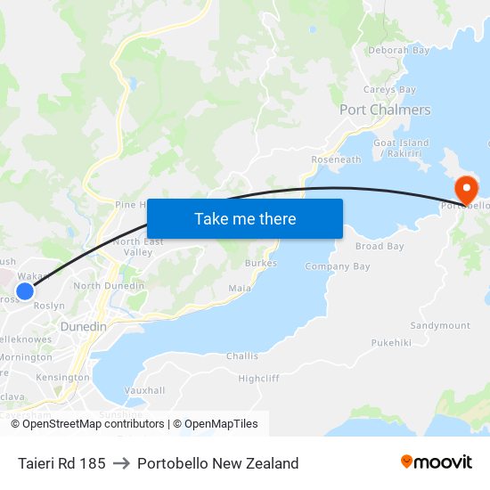 Taieri Rd 185 to Portobello New Zealand map