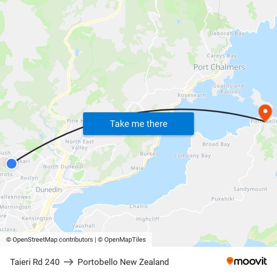 Taieri Rd 240 to Portobello New Zealand map