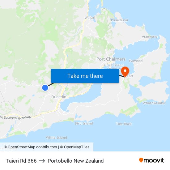 Taieri Rd 366 to Portobello New Zealand map