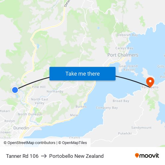 Tanner Rd 106 to Portobello New Zealand map