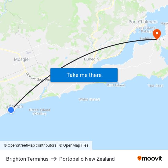 Brighton Terminus to Portobello New Zealand map