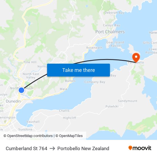 Cumberland St 764 to Portobello New Zealand map