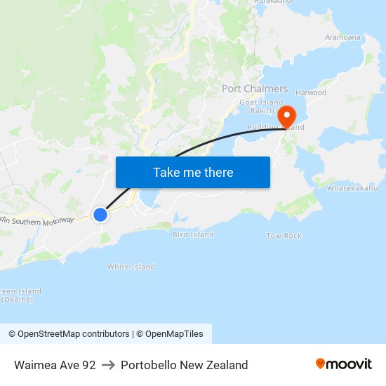Waimea Ave 92 to Portobello New Zealand map