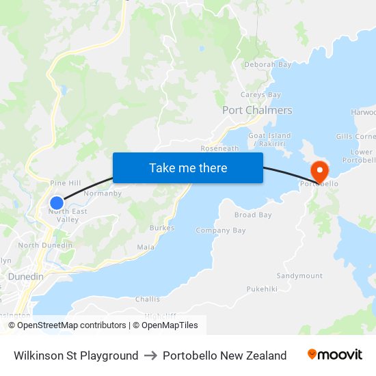 Wilkinson St Playground to Portobello New Zealand map