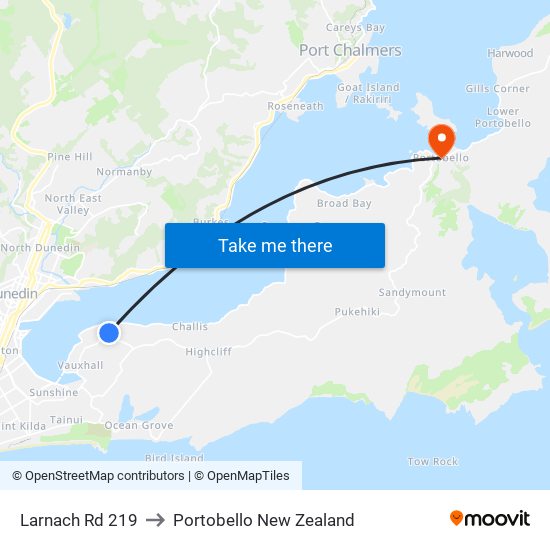 Larnach Rd 219 to Portobello New Zealand map