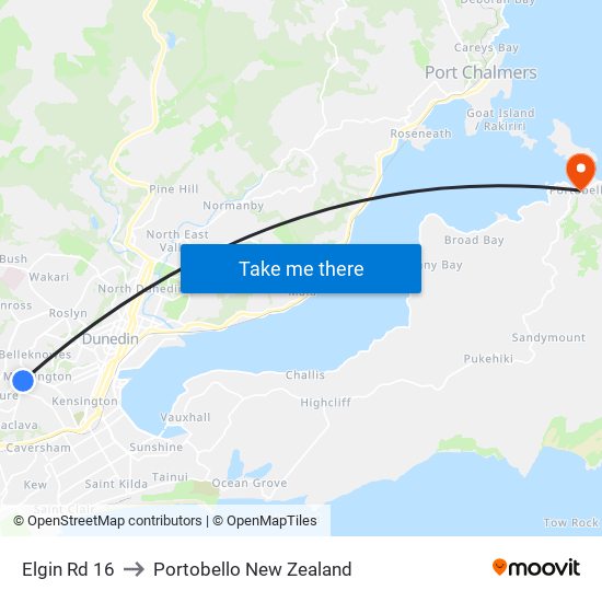 Elgin Rd 16 to Portobello New Zealand map