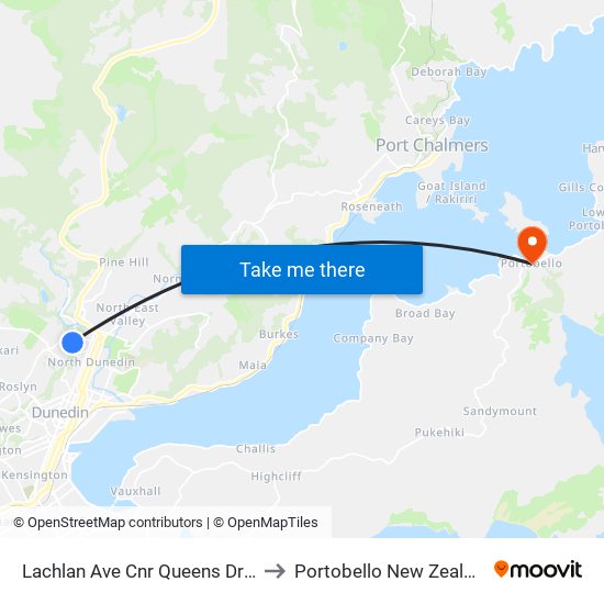 Lachlan Ave Cnr Queens Drive to Portobello New Zealand map