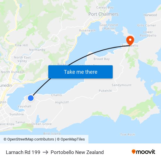 Larnach Rd 199 to Portobello New Zealand map