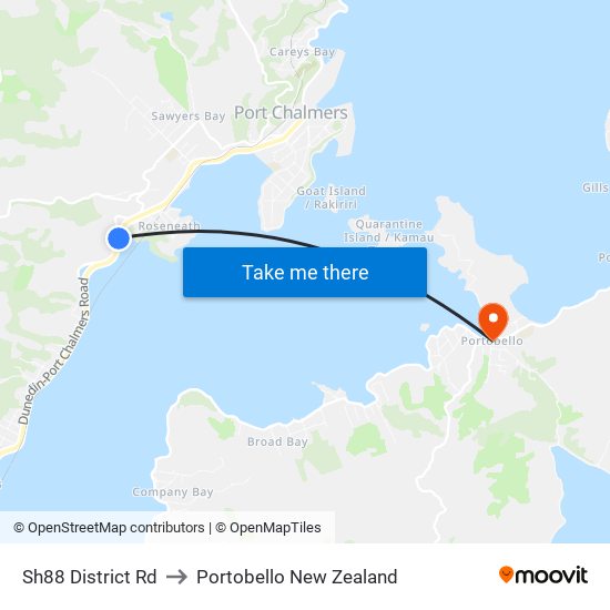 Sh88 District Rd to Portobello New Zealand map