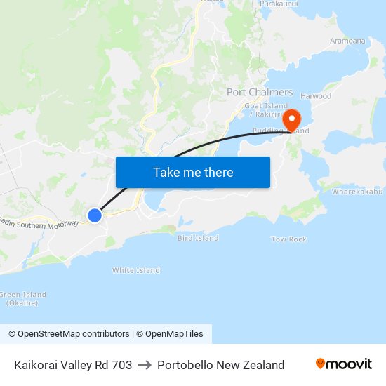 Kaikorai Valley Rd 703 to Portobello New Zealand map