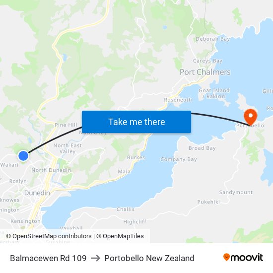 Balmacewen Rd 109 to Portobello New Zealand map