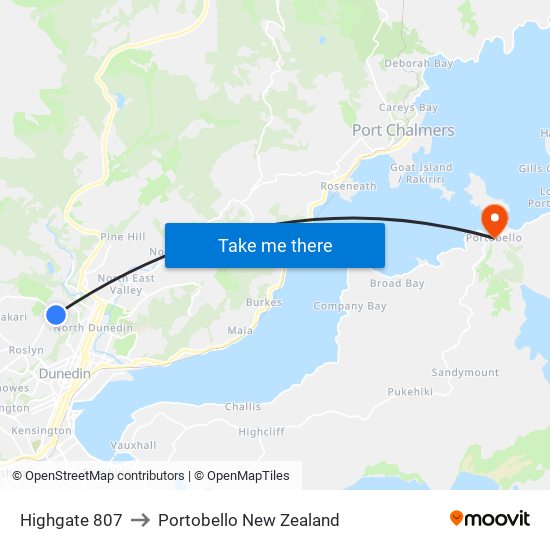 Highgate 807 to Portobello New Zealand map
