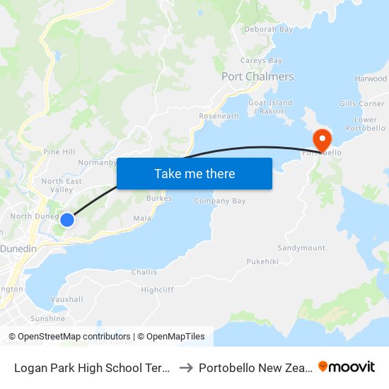 Logan Park High School Terminus to Portobello New Zealand map