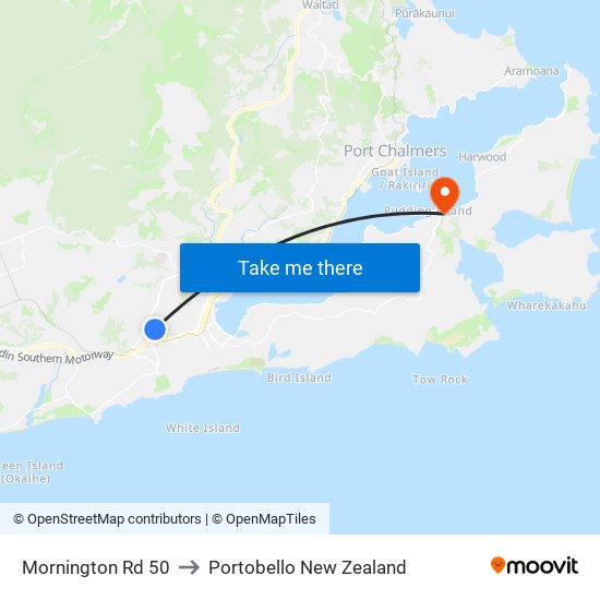 Mornington Rd 50 to Portobello New Zealand map