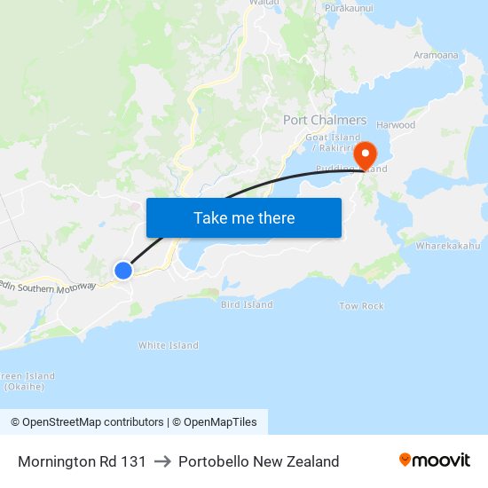 Mornington Rd 131 to Portobello New Zealand map