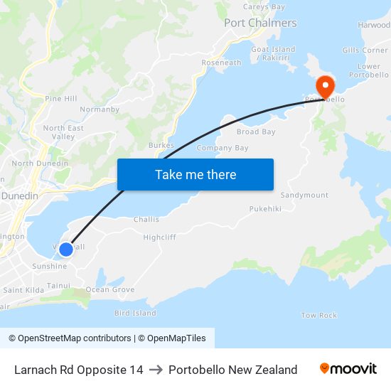 Larnach Rd Opposite 14 to Portobello New Zealand map
