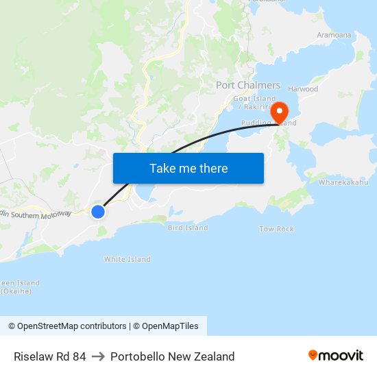 Riselaw Rd 84 to Portobello New Zealand map