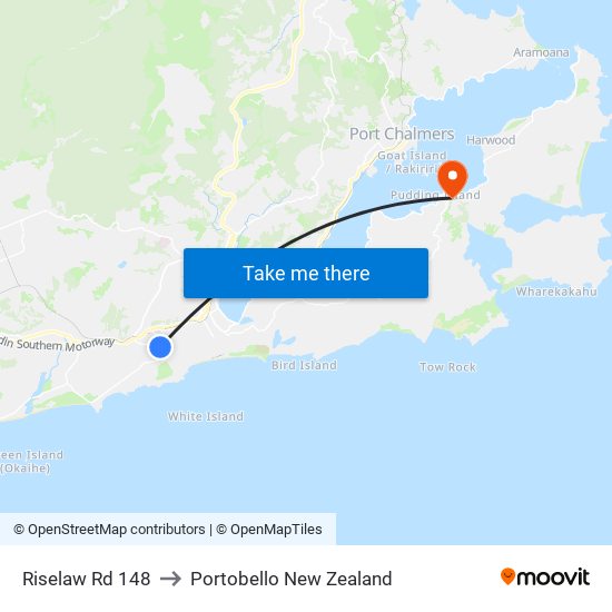 Riselaw Rd 148 to Portobello New Zealand map