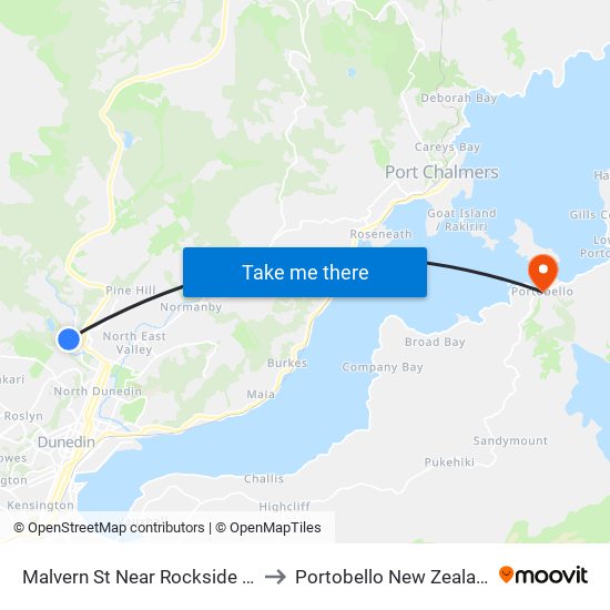 Malvern St Near Rockside Rd to Portobello New Zealand map