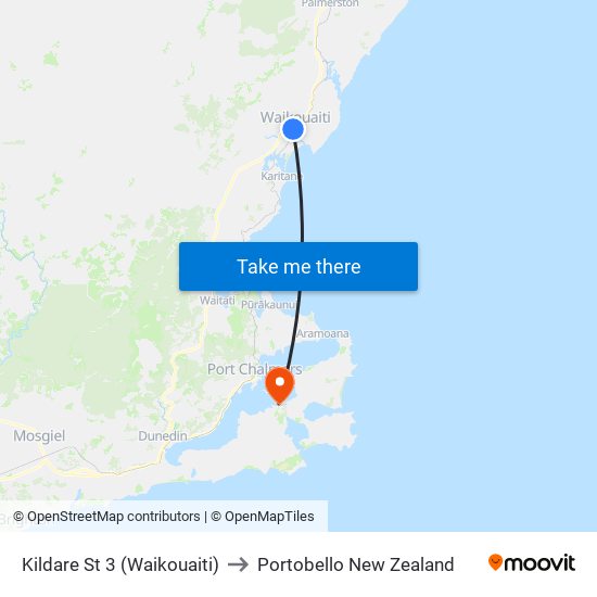 Kildare St 3 (Waikouaiti) to Portobello New Zealand map