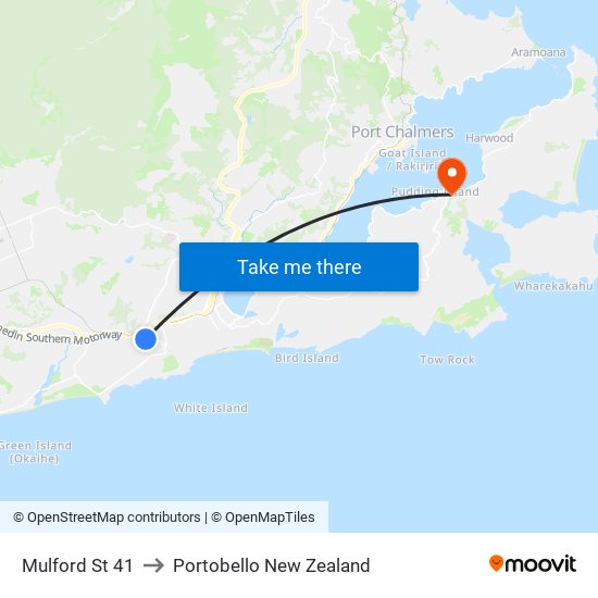 Mulford St 41 to Portobello New Zealand map