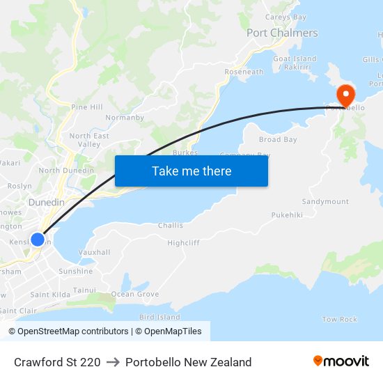 Crawford St 220 to Portobello New Zealand map