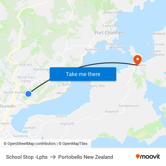 School Stop -Lphs to Portobello New Zealand map